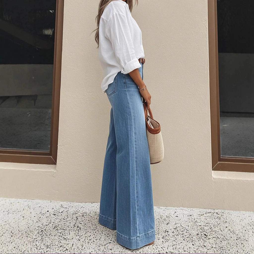 Vintage Wash Wide-Leg Jeans For Women – Casual Denim Trousers