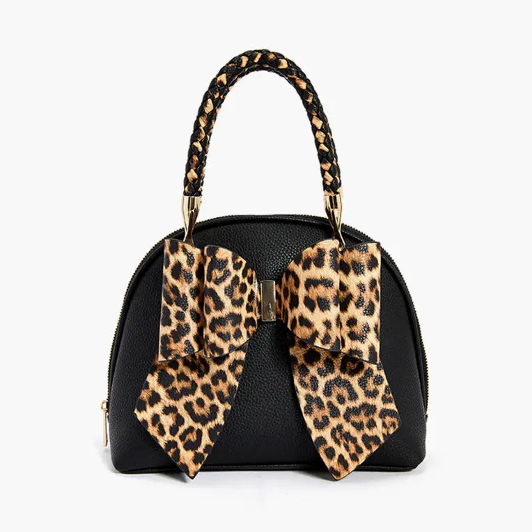 Leopard Top Handle Bow Bag