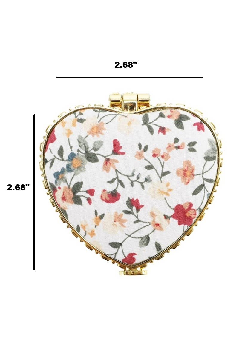 1114 Floral Design Heart Shape Mini Hand Mirror SI-29078