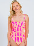 Women's Neon Sherbet Cane Convertible Bandeau One Piece Swimsuit