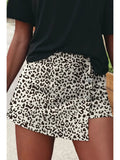 Leopard Print Button Overlap Denim Shorts