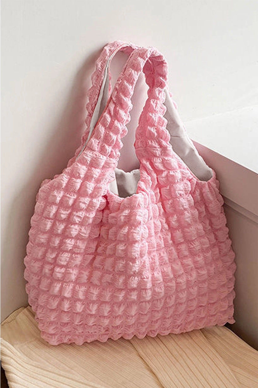 Solid Bubble Textured Large Tote Bag