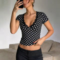 Polka Dot V-Neck Short Sleeve T-Shirt For Women