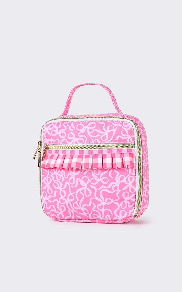 Gingham Ruffle Bow Printed Girls Lunch Box Bag