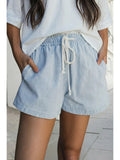 Stripe Drawstring Waist Denim Shorts PLUS