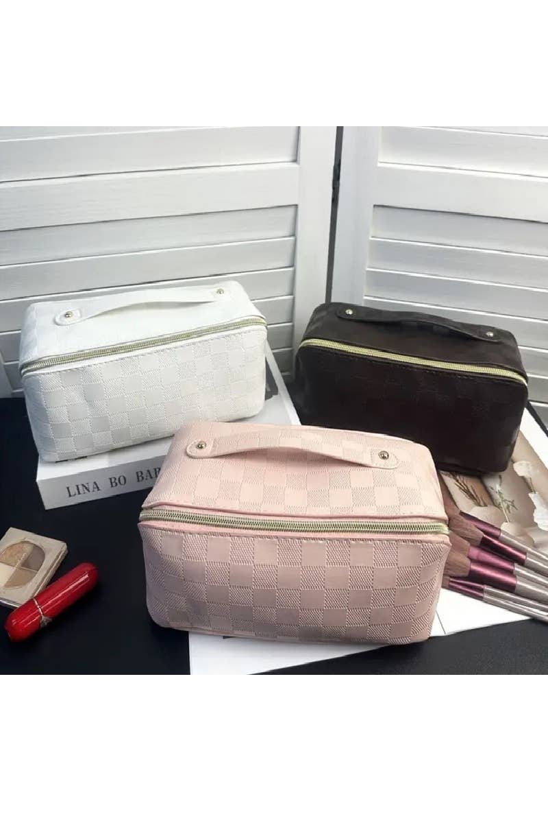 Vegan Leather Checkered Makeup Bag