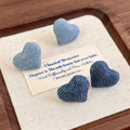 Vintage Heart Shaped Fabric Denim Earrings Sweet Button Style