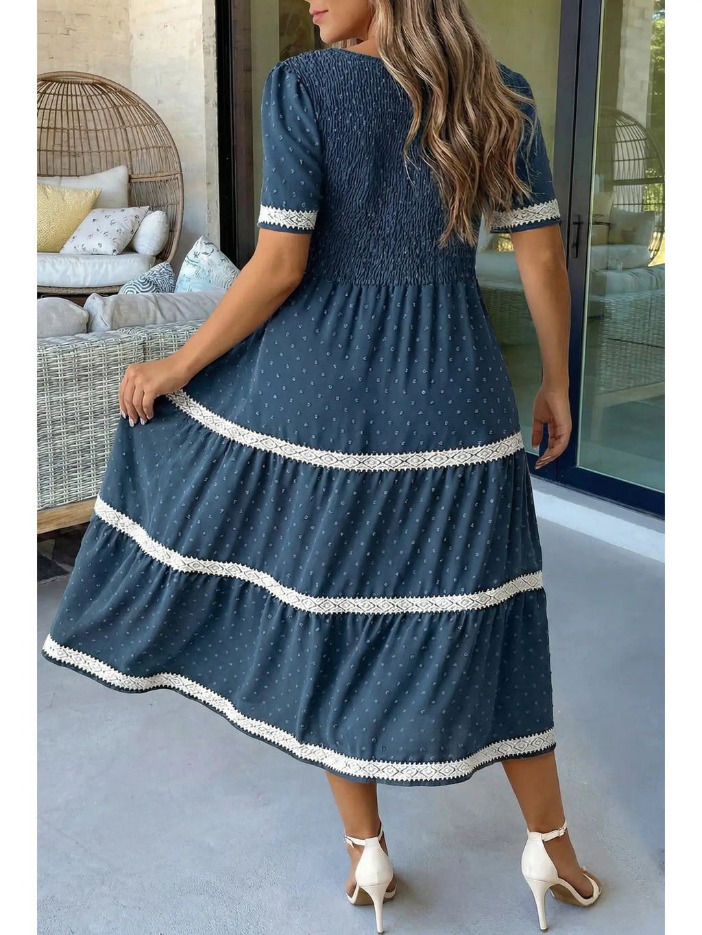 Dot Lace Patchwork Detail Midi Dress PLUS