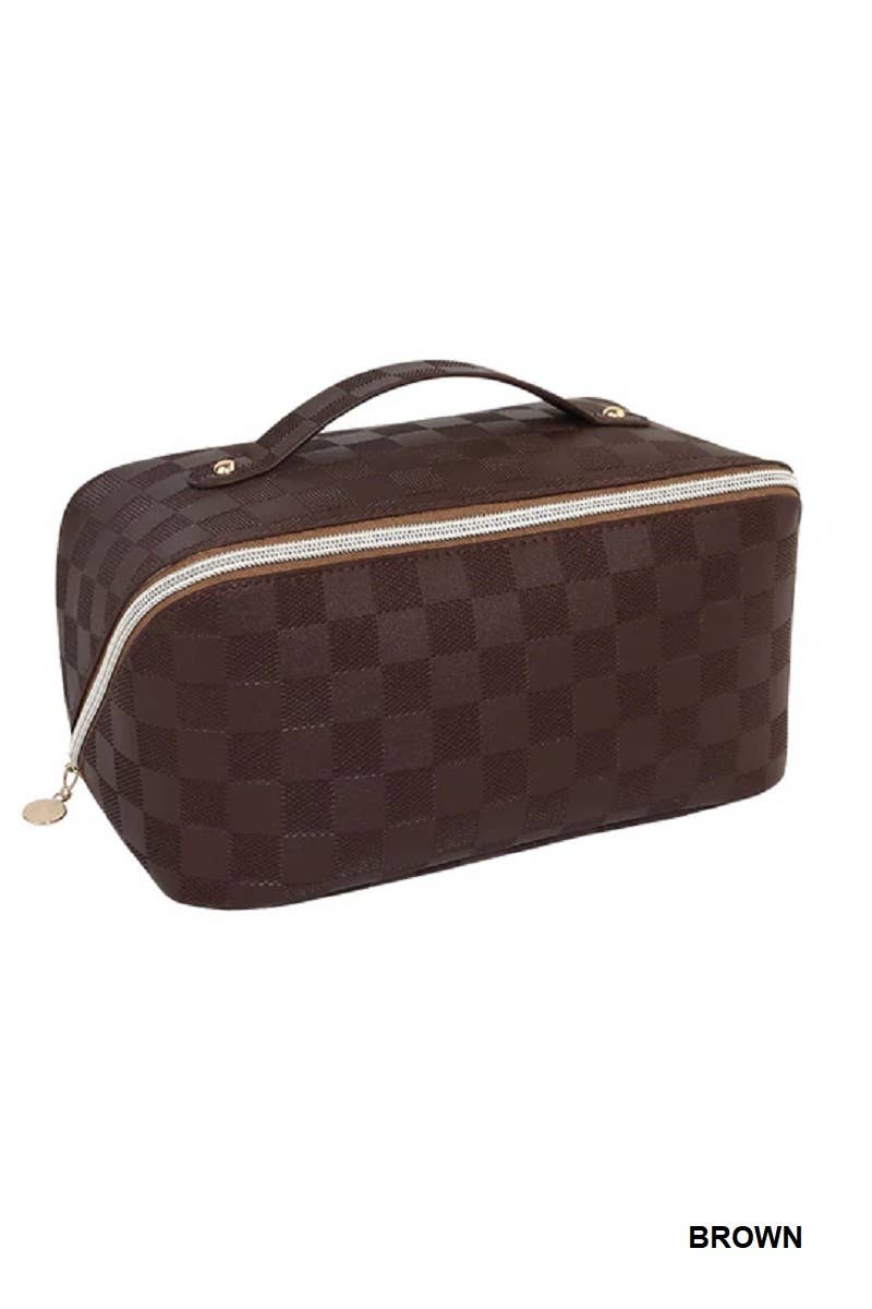Vegan Leather Checkered Makeup Bag