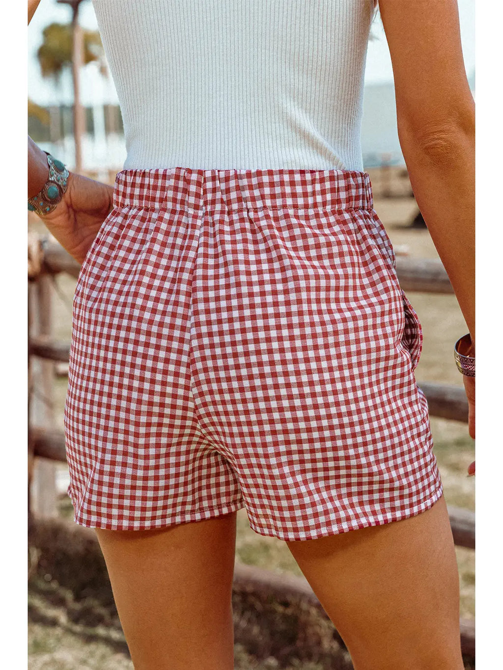 Summer Plaid Gingham Printed High Waist Shorts