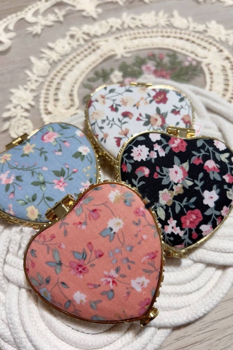 1114 Floral Design Heart Shape Mini Hand Mirror SI-29078