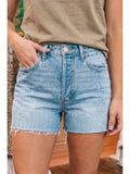 Western Women Acid Wash Raw Hem High Waist Denim Shorts