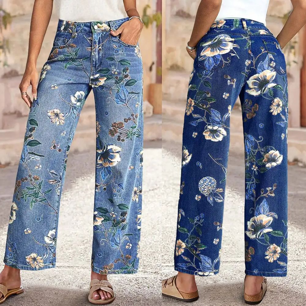 Floral Patterned Jeans Light