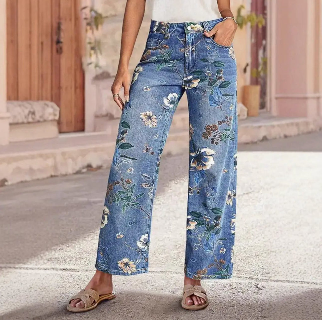 Floral Patterned Jeans Light