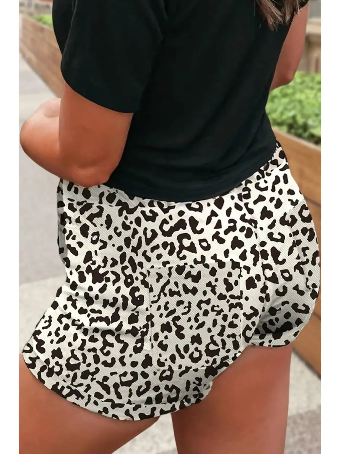 Leopard Print Button Overlap Denim Shorts