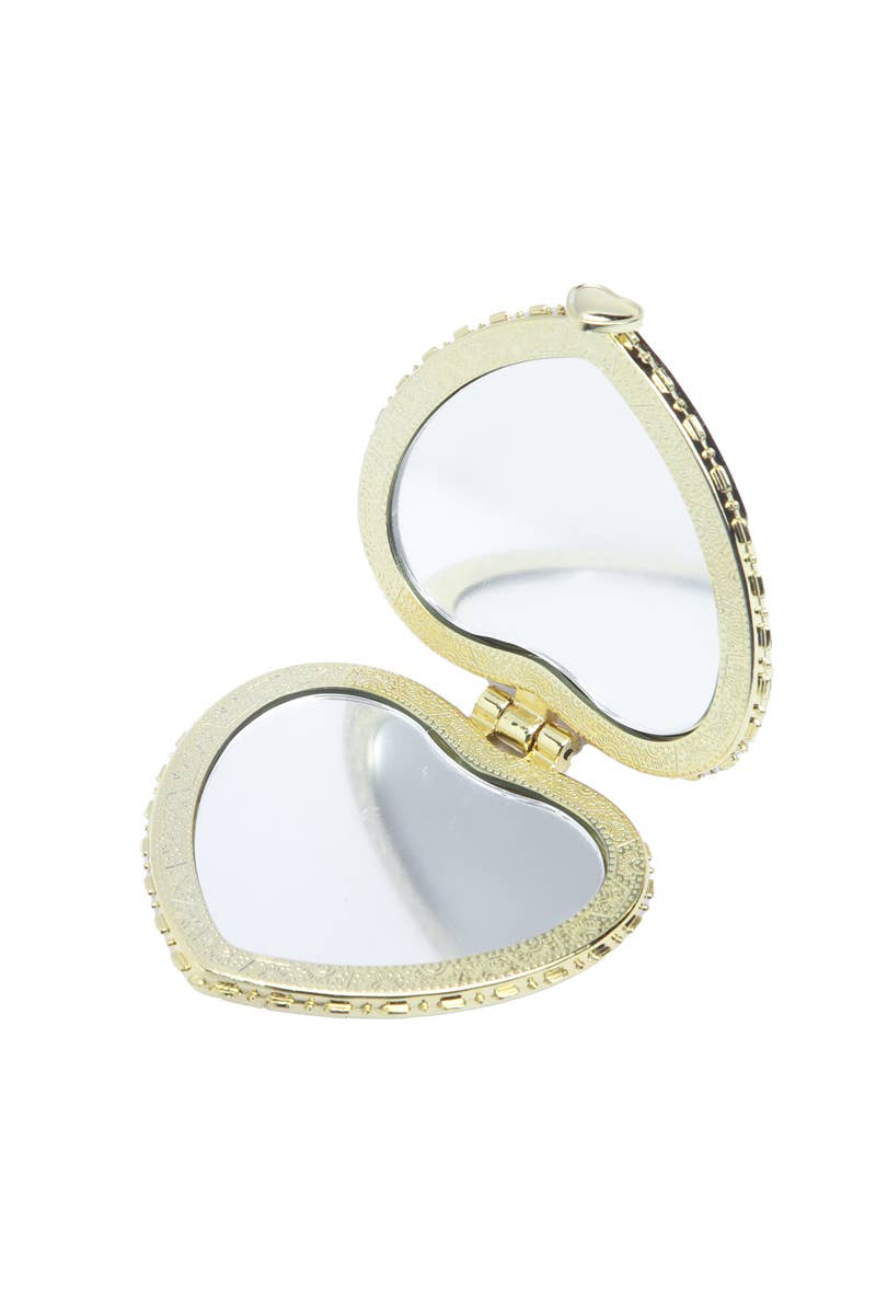 1114 Floral Design Heart Shape Mini Hand Mirror SI-29078