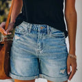 Distressed High-Waisted Denim Shorts Trendy Casual