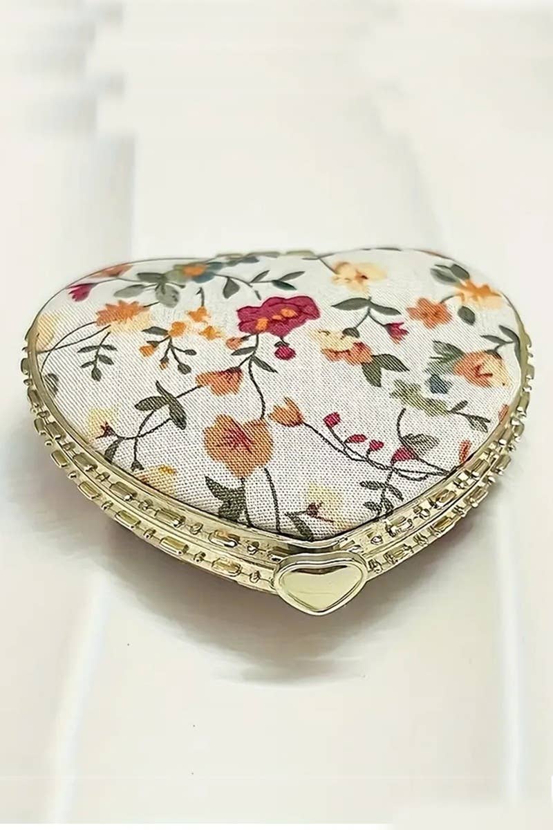 1114 Floral Design Heart Shape Mini Hand Mirror SI-29078