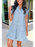 Western Ruffled Edge Collared Pockets Denim Dress