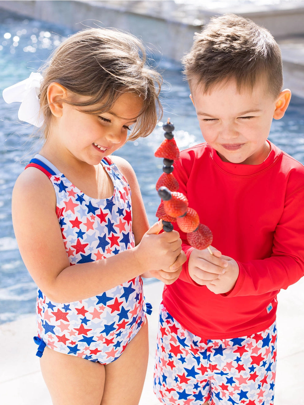 Girls Shimmer Star-Spangled Cross-Back One Piece Swimsuit