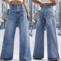 High Waist Split Hem Wide Leg Denim Pants For Women