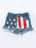 Girls Stars Stripe Patriotic Denim Shorts