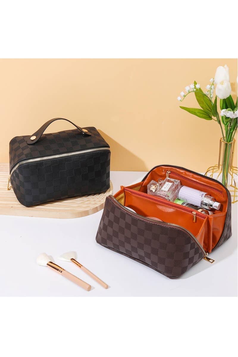Vegan Leather Checkered Makeup Bag
