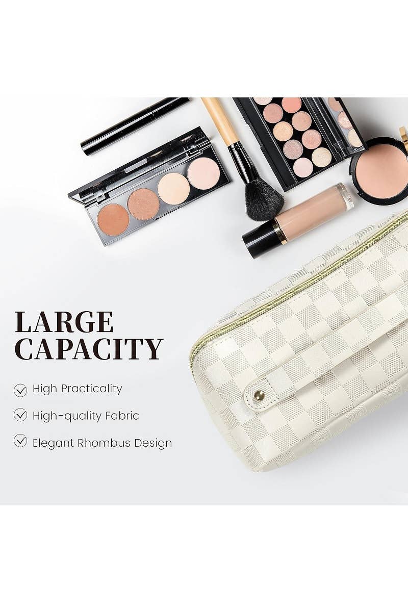Vegan Leather Checkered Makeup Bag