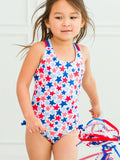 Girls Shimmer Star-Spangled Cross-Back One Piece Swimsuit