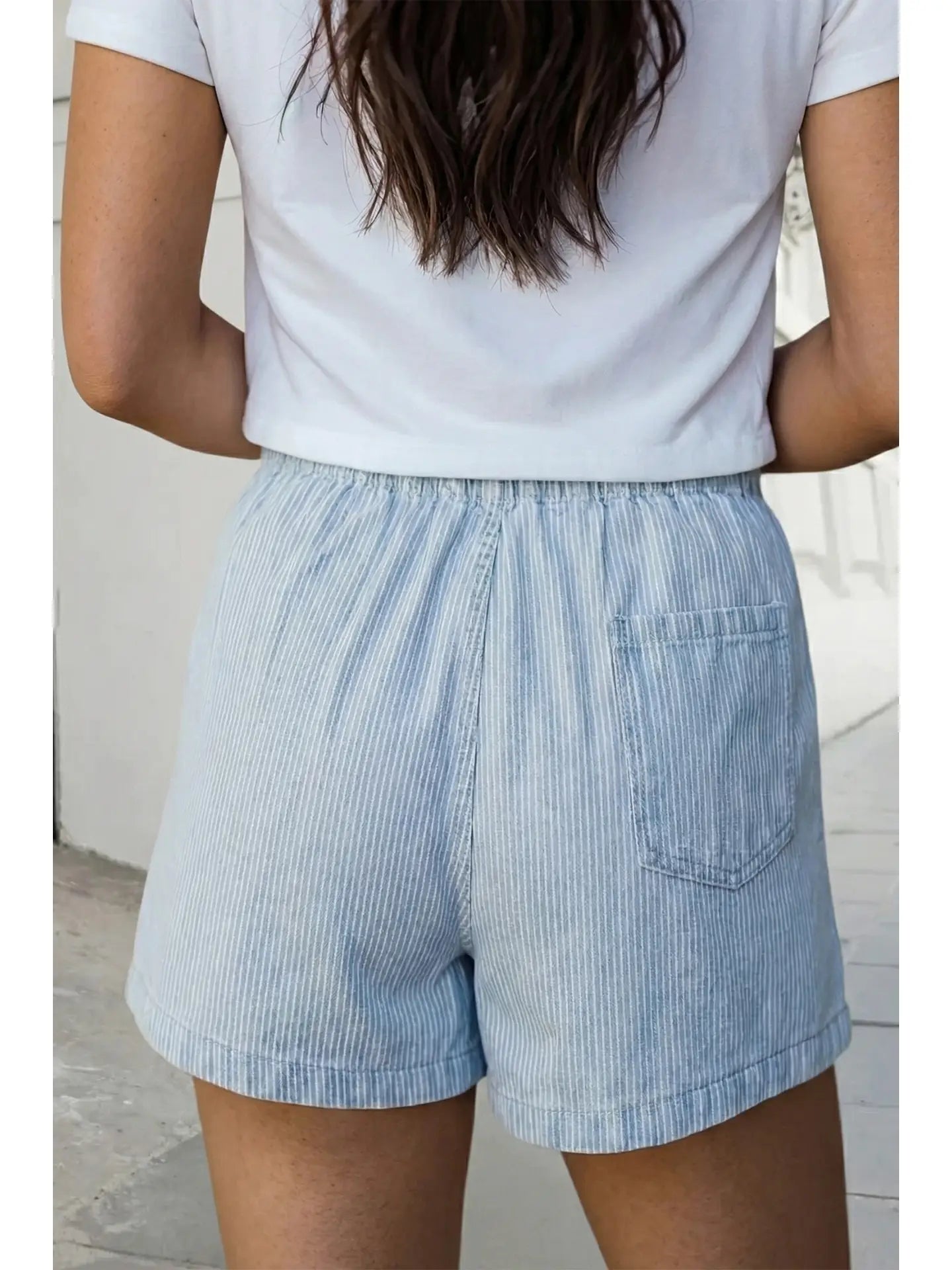 Stripe Drawstring Waist Denim Shorts PLUS