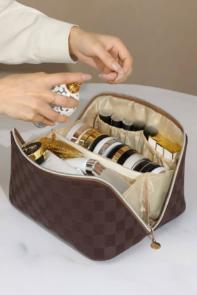 Vegan Leather Checkered Makeup Bag