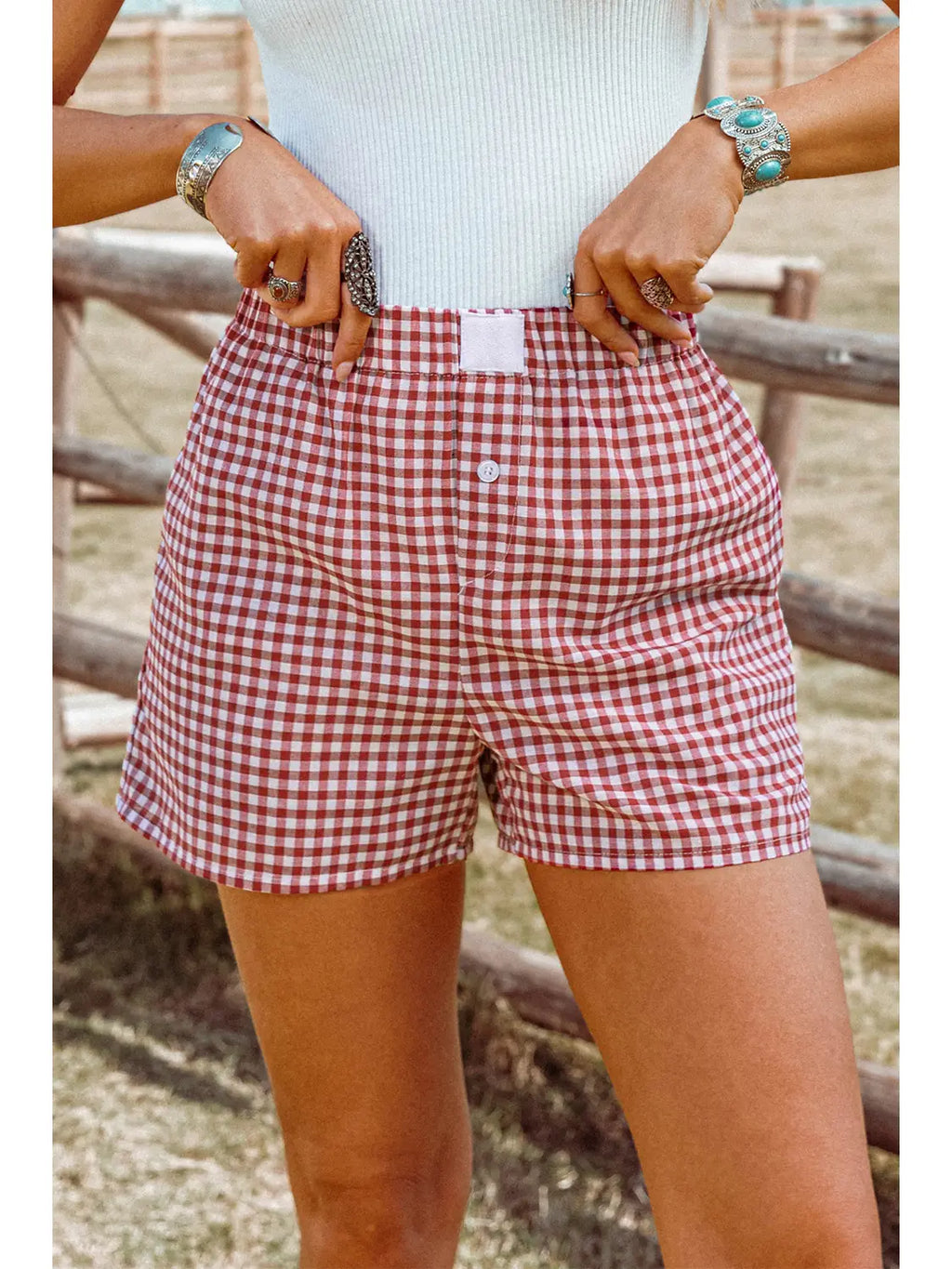 Summer Plaid Gingham Printed High Waist Shorts