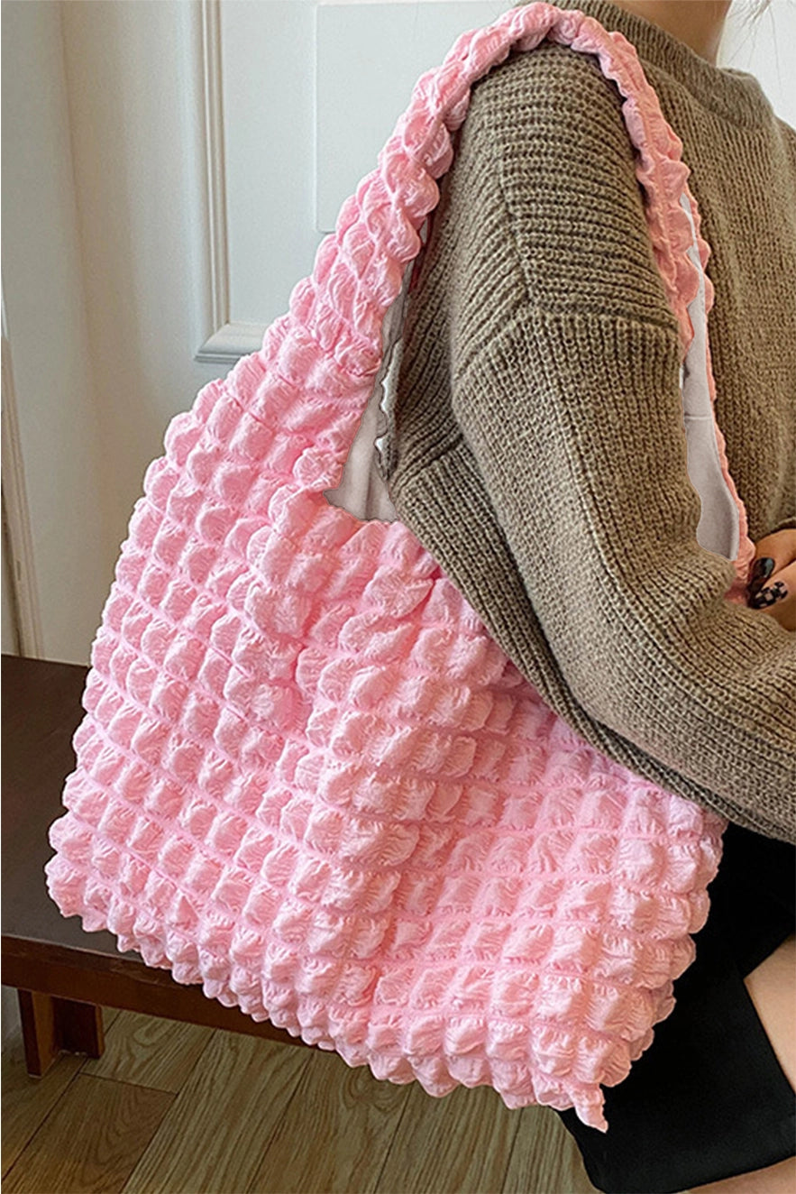 Solid Bubble Textured Large Tote Bag