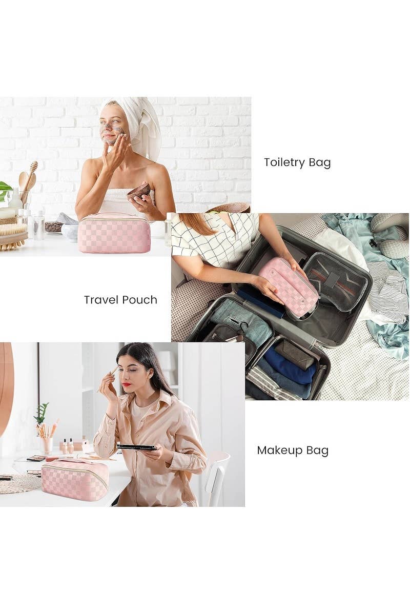 Vegan Leather Checkered Makeup Bag