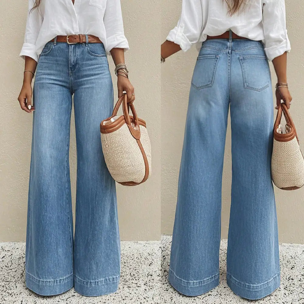 Vintage Wash Wide-Leg Jeans For Women – Casual Denim Trousers