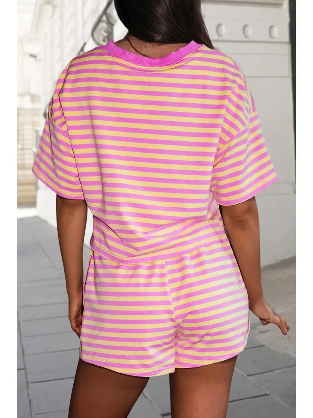 Stripe Print Contrast Trim 2pcs Shorts Set PLUS