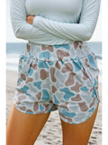 Camo Print Shirred High Waist Shorts