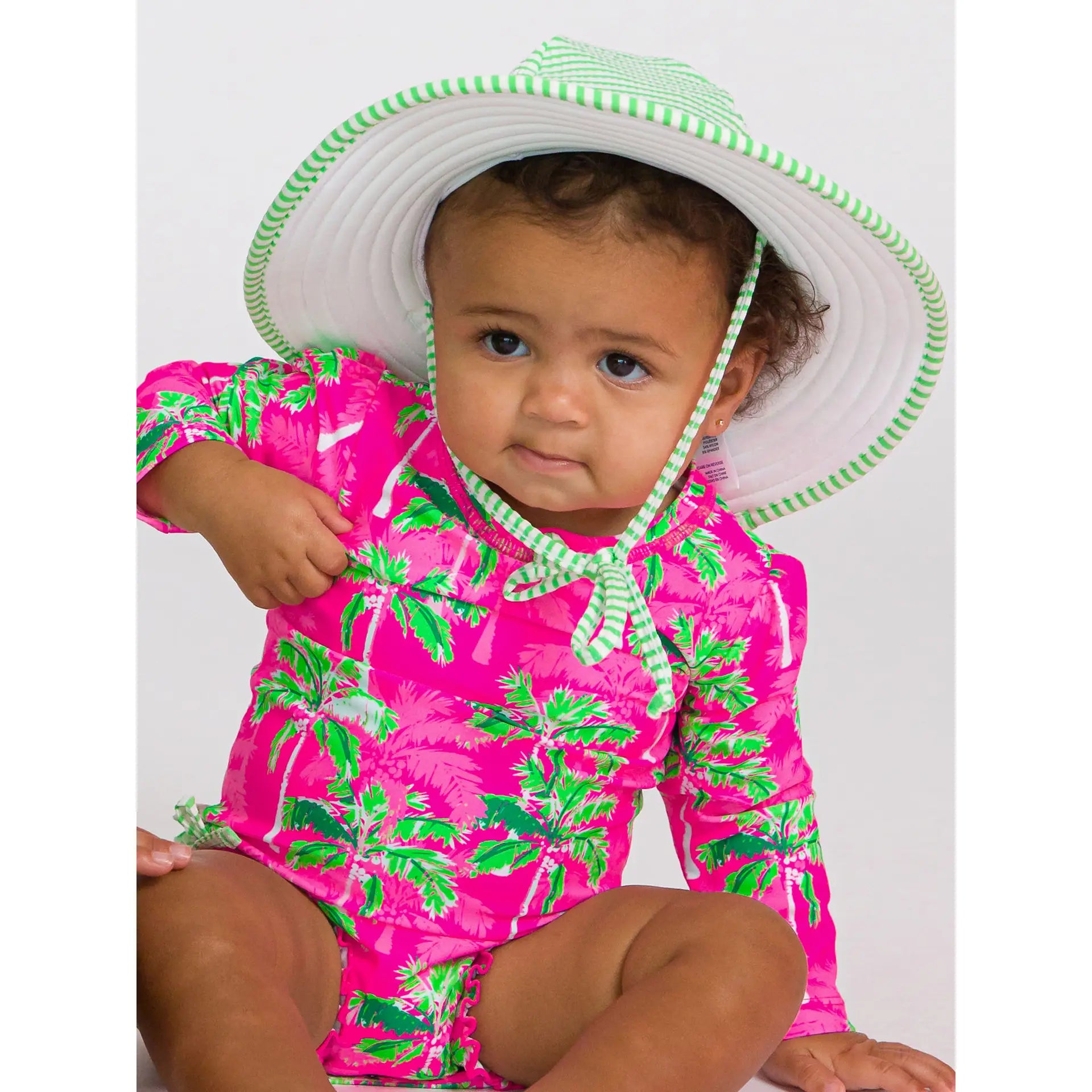 Girls Spring Green Seersucker Swim Hat
