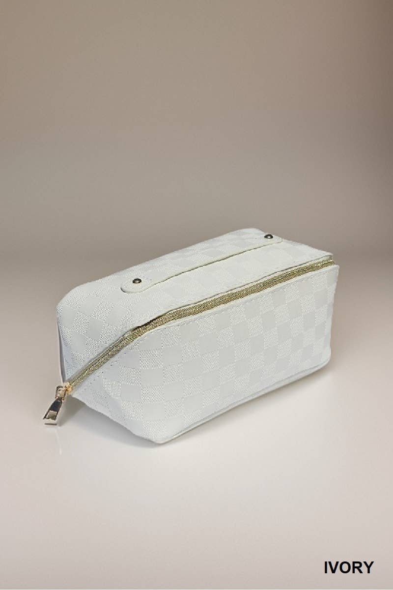 Vegan Leather Checkered Makeup Bag