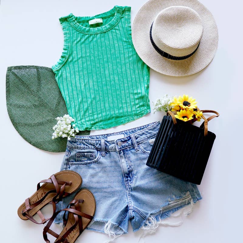 Ribbed Sleeveless Crop Tank Top