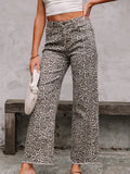 Leopard Frayed Edge Wide Leg High Waist Jeans