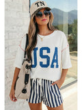 USA Graphic Half Sleeve Ribbed Top PLUS